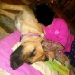 Junto a la pequeña de casa.
