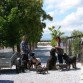 Entrada de la residencia con los propietarios y algunos de sus perros.